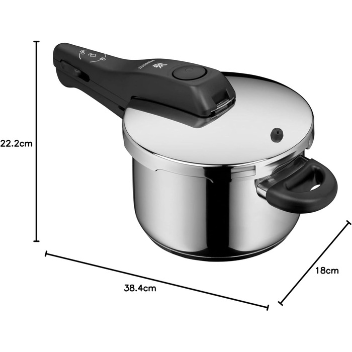 Швидкісний скороварка WMF Perfect One Pot 2,5 л, індукційна, з паровим клапаном, 2 режими готування, зручне управління однією рукою, для всіх типів плит, полірована нержавіюча сталь Cromargan, для однієї особи