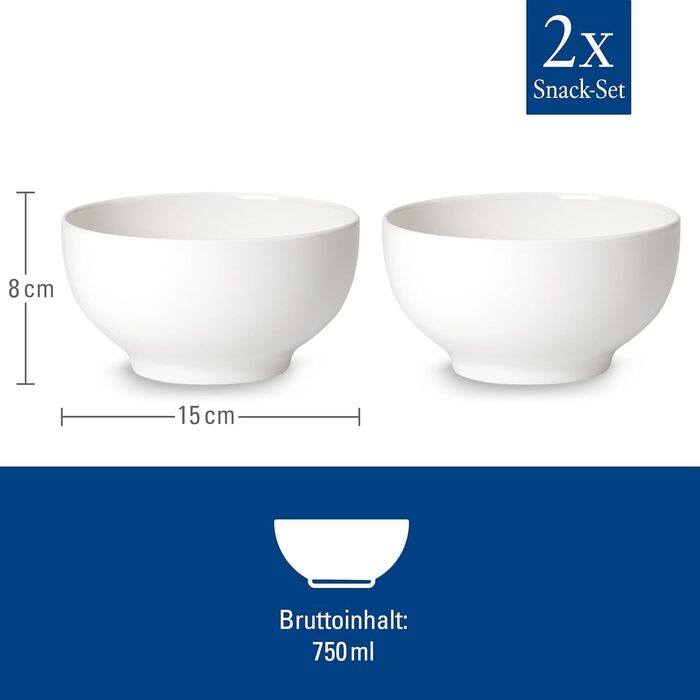 Villeroy & Boch For Me: 2 чашки з ручкою 290 мл, білі, для кави/чаю, преміум порцеляна, можна мити в посудомийній машині та використовувати в мікрохвильовці