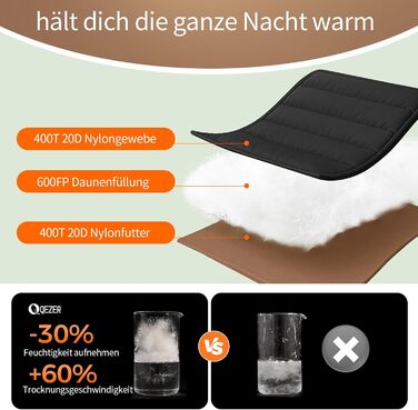 Спальний мішок XXL з пуху 3-4 сезони, 230x100 см, для дорослих, чорний, -3°C | Для кемпінгу, походів, рюкзаків