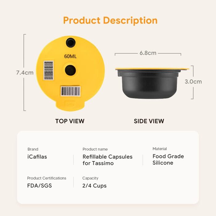 RECAFIMIL Reusable Coffee Capsules, Compatible With Tassimo, Coffee Filter (60 ml + 180 ml)