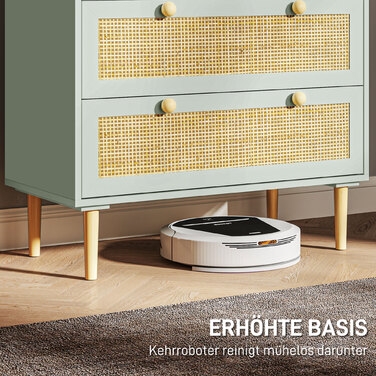 HOMCOM Bedside Table/Chest of Drawers with 3 Drawers, Sideboard with Boho Style, Rattan Look, Chest of Drawers for Living Room, Bedroom, Light Blue 80 x 40 x 87.5 cm | Aosom
