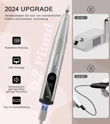 Електричний набір для манікюру та педикюру 12 в 1 бездротовий для гелевих, акрилових та натуральних нігтів (сірий)