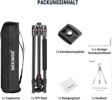 Штатив NEEWER 77' з моноподом: алюмінієвий, для DSLR та смартфонів, з кульковою головкою 360° та QR-пластиною, портативний, витримує до 15,4 кг