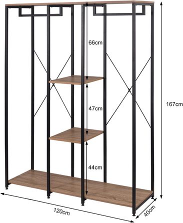 WOLTU XXXL Clothes Rack Freestanding with Shelf, Clothes Rail Wardrobe, Open Clothes Rod with Shoe Shelf for Bedroom, Wood and Steel, Black + Light Oak
