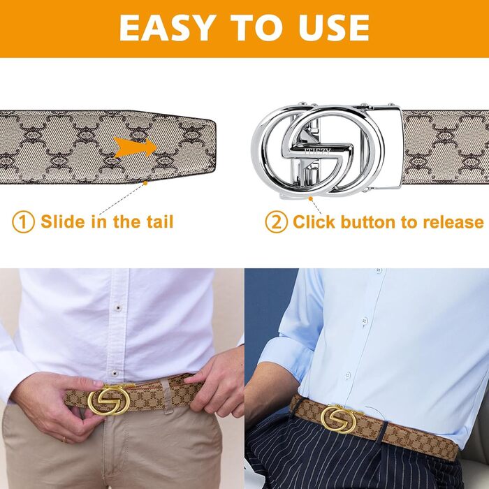 Чоловічий шкіряний ремінь ITIEZY з вінтажним принтом, автоматична застібка, 35 мм, регульований, розмір 32-38, колір пісочний