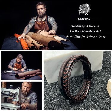Чоловічий шкіряний браслет Lederarmband з гравіюванням та магнітною застібкою, коричневий, 22 см