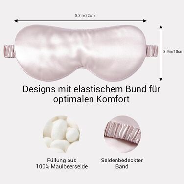 Сліпиця для сну з 100% натурального шовку морської шовкопрядки, 22 momme, для сну, охолодження, комфорту та повного затемнення. З еластичною стрічкою з чистого шовку та шовкової наповнювачем (Морська блакить) (Рожевий - Реальний 22 мм)