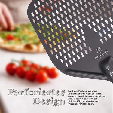 Pizza Lover® High-Quality Perforated Pizza Peel 30 x 30 cm Pizza Shovel Made of Hard Anodized Aluminum (Non-Stick) Pizza Lifter for Homemade Pizza & Bread Ideal for Pizza Stone, Oven & Grill