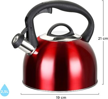 Чайник-свисток 2,5 л з нержавіючої сталі для Induktion, Gas, з свистком, чайник, кип'ятильник, кип'ятильник (червоний)