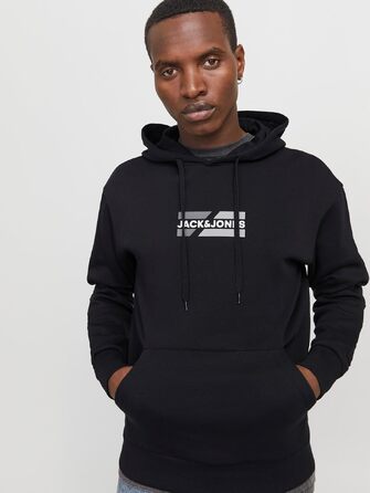 Чоловічий худі з капюшоном JACK & JONES з логотипом, чорний, розмір M