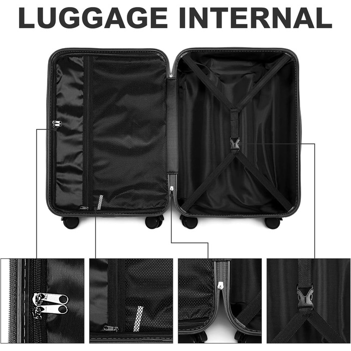 Чемодан ручної опішки British Traveller, середній, 64*43*26.5 см, з TSA-замком, ABS+PC, 24'+28' (Чорний)