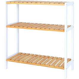 dibea Shoe Rack with 3 Shelves, Shoe Cabinet, Bathroom Shelf, Living Room Shelf, Standing Shelf, Bamboo Shelf, Bathroom Shelf, Bookshelf, Kitchen Shelf, 60x26x66 cm, natural/white