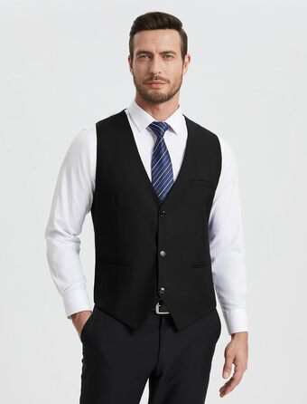 Жилет чоловічий HISDERN для весілля, елегантний, slim fit, класичний, однотонний, для наречених, смокінг, з кишенями, 3 ґудзики, S-4XL, чорний