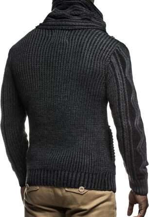 Чоловічий светр Leif Nelson з коміром-шарфом, Slim Fit, теплий, зимовий, великий в'язання, чорний худі-светр з довгими рукавами, XL, антрацит-чорний