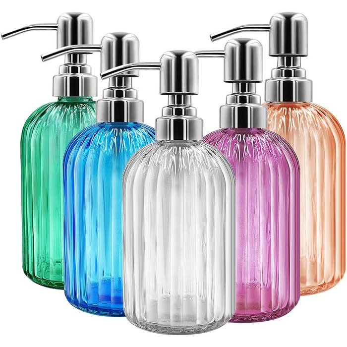 Скляні дозатори для мила 2 шт. по 400 мл з нержавіючою сталею, наповнювані, для ванної, кухні, стільниці (бурштиновий помаранчевий)