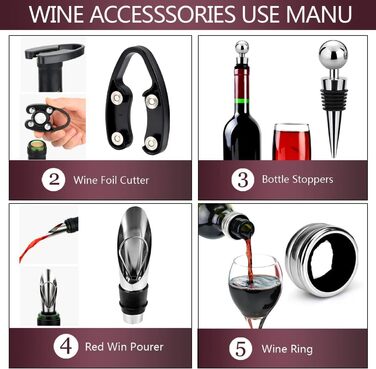 Набір викруток для вина з формою пляшки, 5 шт. Набір викруток для вина, аксесуари для вина, подарунковий набір, сомельє, відкривачі для пляшок (срібло)