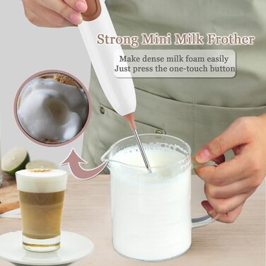 Електричний піноутворювач для молока Aischens: ручний міні-міксер для кави, вершків, яєць, лате, матча (білий-рожевий)