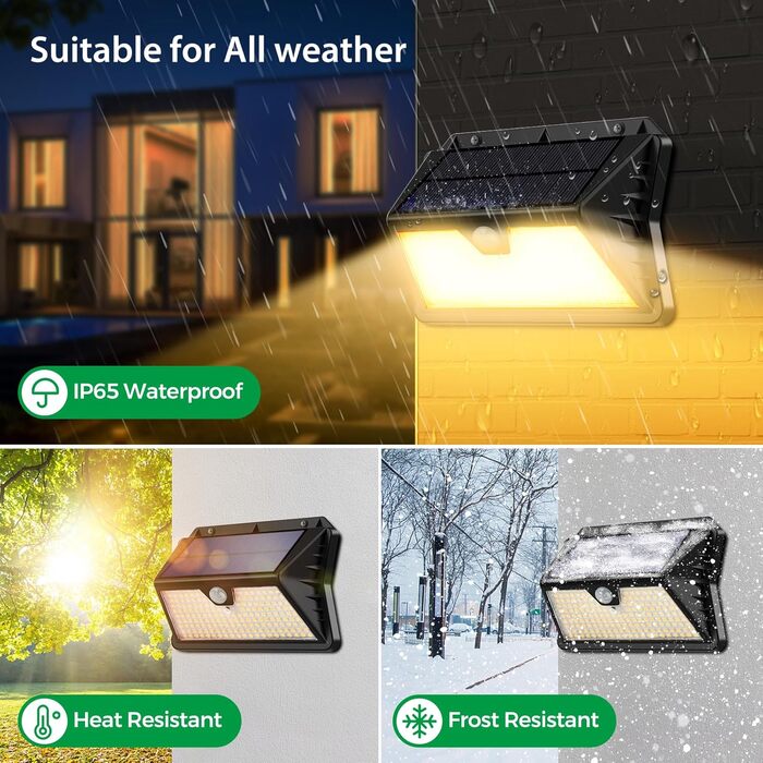 Solar Lights for Outdoors with Motion Sensor, Pack of 185 LED 3 Modes Solar Lights for Outdoors IP65 Waterproof, LED Outdoor Wall Lights for Wall Light, Garden, Yard, Garage, House Doors (Cool White) (Warm White, 2 Pieces)