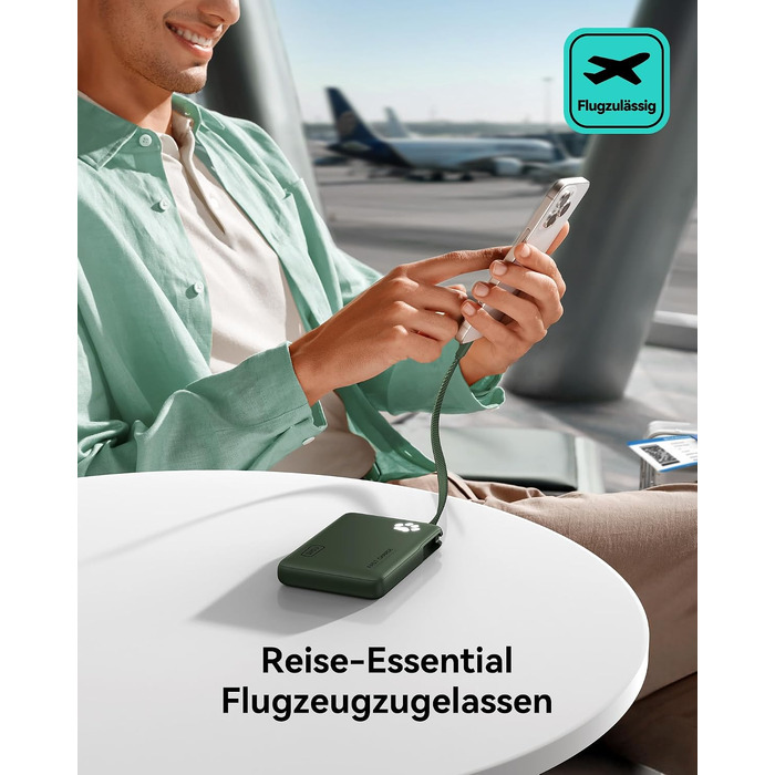 Повербанк INIU 10000mAh 45W з вбудованим кабелем USB-C, швидка зарядка, компактний зовнішній акумулятор для iPhone 17 16 Pro, Samsung S26 S25, Xiaomi, iPad, бежевий