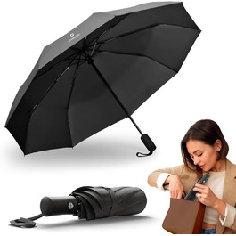 Стійкий до вітру парасолька STYNGARD Bergen: компактний парасоль з автоматичним відкриванням та захистом від вологи, чорний