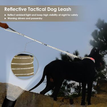 Тактична повідок для собак AUBELL, міцна, світловідбиваюча, без натягу, з амортизатором, для середніх та великих собак, з зручним двошаровим ручним захопленням, автомобільний ремінь безпеки, обертання на 360°, зелений (4-6 футів, коричневий)
