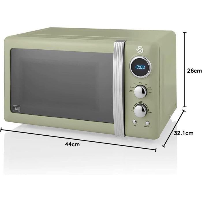 Мікрохвильова піч Swan Retro SM22030GNEU 20L, зелена, 800W, вінтажний дизайн