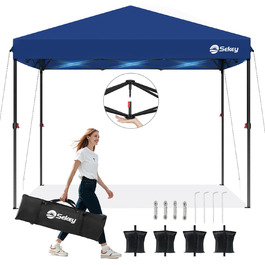 Sekey One-Touch Pop Up Pavilion 3x3 Waterproof Stable Winter-Proof, Folding Pavilion 3x3m with Thickened Tubes, Party Tent Pavilion Foldable for Camping Festival Party, (Navy, without sidewalls)
