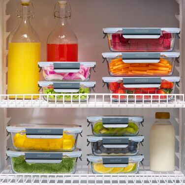 Набір контейнерів VonShef для зберігання їжі (10 шт.) – 1050 мл та 370 мл, придатні для духовки та мікрохвильової печі, миючі в посудомийній машині, герметичні та витікання, ідеальні для приготування їжі на тиждень