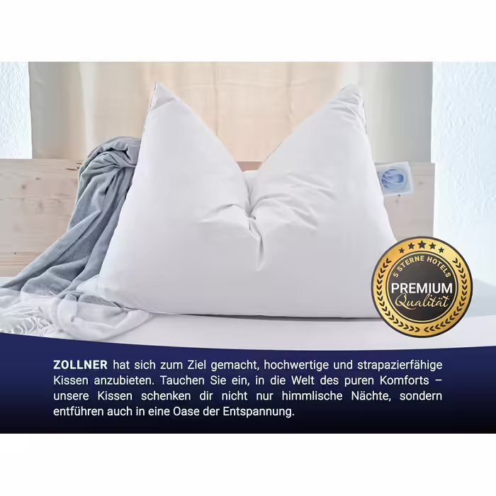 ZOLLNER 2-Pack Deluxe Down Pillow - Made in Germany – Suitable for allergy sufferers – Cover made of high-quality Mako cotton - washable up to 60°C - 40x80 cm - Hotel quality 40 x 80 cm 2-pack