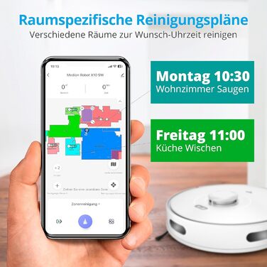 Робот-пилосос MEDION X10 SW з лазерною навігацією та функцією миття, 2700Pa, 2-в-1, створення карт, зони заборони, для кількох поверхів