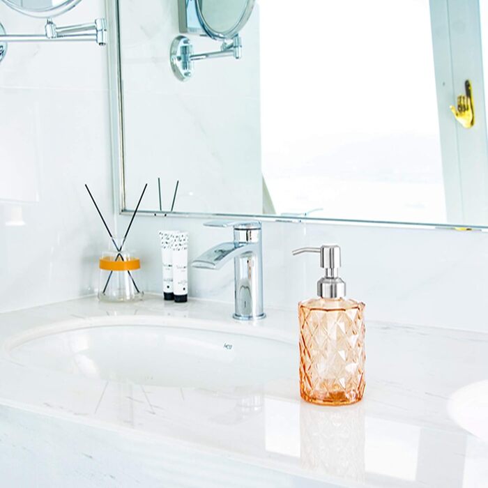 Дозатор для мила Ekirlin зі скла для кухні та ванної кімнати, 340 мл. Підходить для мила для рук, миючого засобу, ефірних олій та шампуню. Колір: Темно-сірий (Бурштиновий)