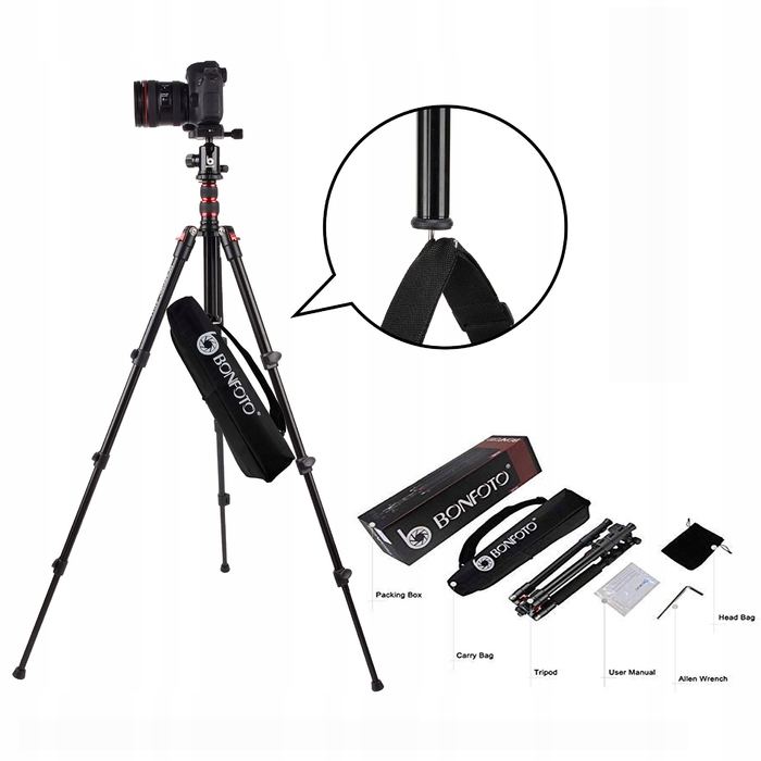 Алюмінієвий компактний штатив для подорожей BONFOTO B690A 2в1 з панорамною головкою 360° для DSLR