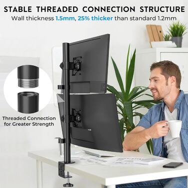 Кріплення для двох моніторів BONTEC, 13-34 дюйми, регулювання висоти, поворот, до 10 кг на монітор, VESA, кабель-менеджмент, кріплення на стіл, ергономічне для офісу та геймінгу