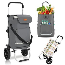 Складаний візок для покупок Sekey 60L з алюмінію, 3-в-1, з кулерним та відділенням для напоїв, для покупок та кемпінгу (сірий)