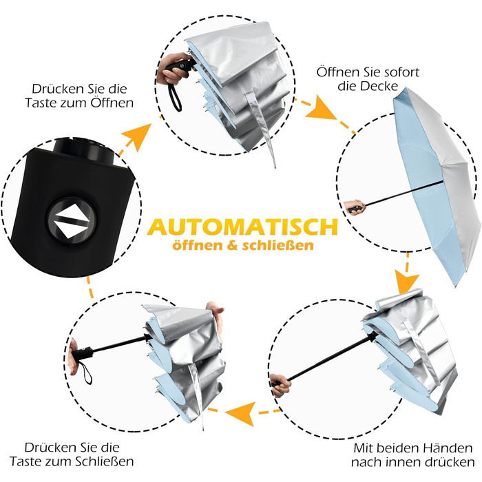 Зонт від сонця та дощу, 42/46 дюймів, штормостійкий, з 8 ребрами, для чоловіків та жінок (срібний/блакитний)