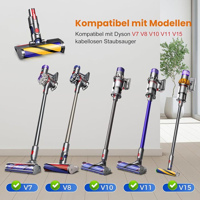 Замінна насадка-щітка для пилососів Dyson V6 DC58 DC59 DC61 DC62 DC72 DC74 з LED-підсвічуванням, підходить для твердих підлог та килимів (V7 V8 V10 V11 V15)