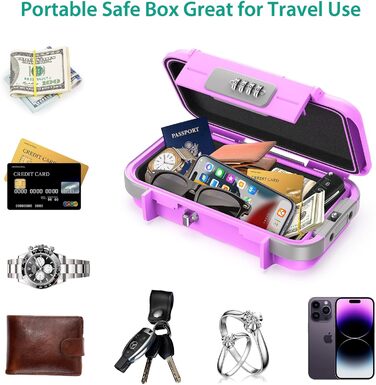 Сейф портативний з кодовим замком ORIA, вологостійкий, з тросом, для подорожей, пляжу, кемпінгу, офісу (рожевий)