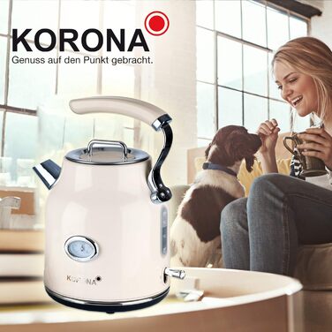 Електричний чайник Korona 20666 | Ретро-дизайн, кремовий колір | 1,7 л для чаю та кави | 2200 Вт | з індикатором температури та фільтром від накипу