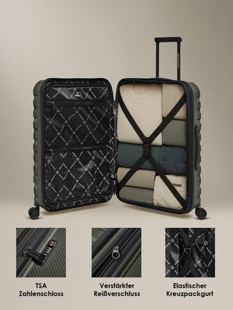 Чемодан SMARTBOX Hartschalen Check-in з жорстким корпусом | Великий XL Trolley 52 x 33 x 76 см, розширюється від 111 до 120 літрів | з високоякісного поліпропілену | 4 подвійні колеса & TSA-замок | легкий 4,2 кг (Edition 01) (Оливковий, Розмір M (66 см), 