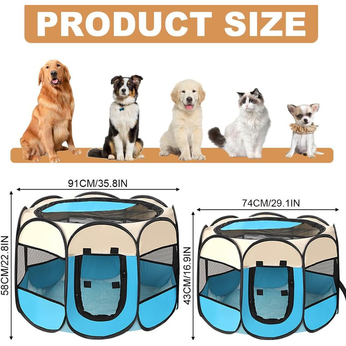 Переносний вольєр для цуценят, вольєр для собак, клітка для котів, кроликів. Важкий оксфордський матеріал, синій, розмір S