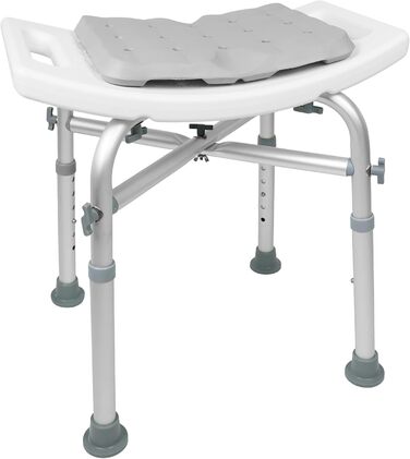 KMINA Shower Stool for Seniors - 150 kg Capacity, Double-Reinforced Crossbar, Cushion, Height Adjustable, Tool-Free Assembly - Made in Europe (White)