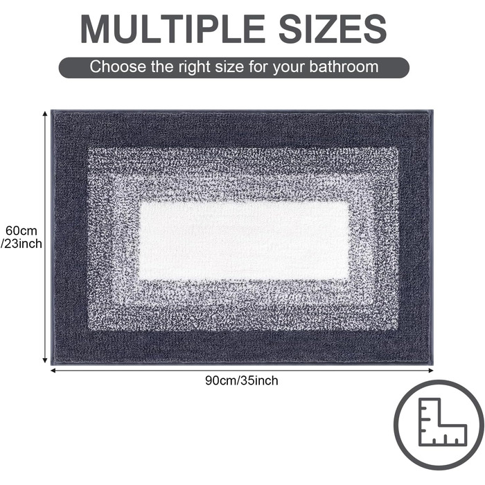 Enyhom Super Soft Microfiber Bath Mat - Non-Slip, Absorbent, Machine Washable, Dark Grey, 60x90cm
