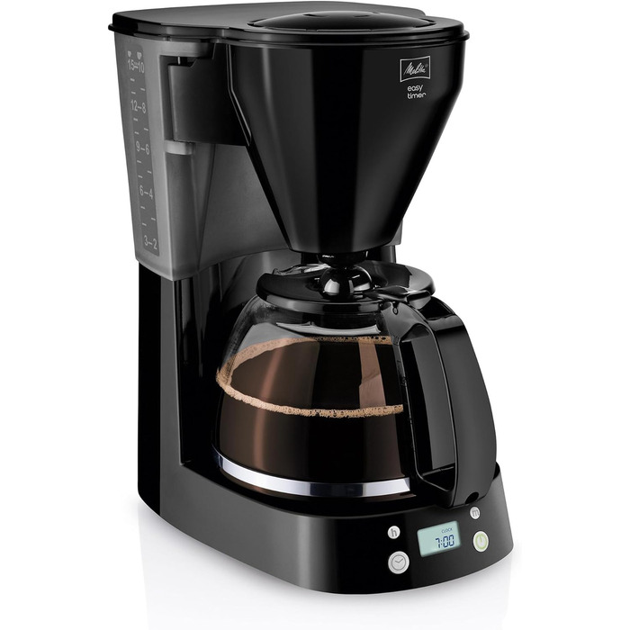 Кавомашина Melitta Easy Timer з таймером, скляна колба, стоп-крапля, 10 чашок, чорна