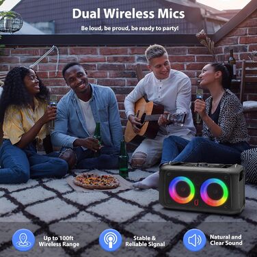 Караоке-машина JYX з 2 бездротовими мікрофонами, портативна Bluetooth-колонка для дорослих та дітей, PA-система, підтримка TF-карт/USB, AUX-вхід, TWS, модель T22T