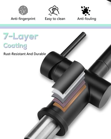 Змішувач кухонний з висувною лійкою, чорний, з двома режимами струменя, 360° обертання, з нержавіючої сталі