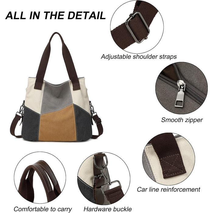 Жіноча сумка-шопер Canvas Retro Hobo великої місткості, сіра повсякденна сумка через плече для навчання та міста