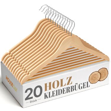 Плечики дерев'яні HOUSE DAY (20 шт) для одягу: куртки, сорочки, пальто - поворотний гачок, антиковзні насічки, натуральне дерево