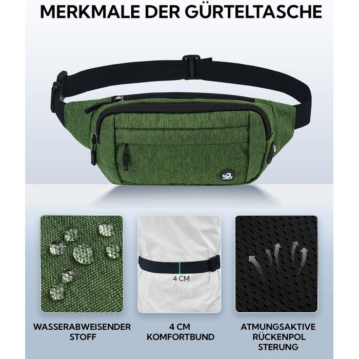 Сумка на пояс Waterfly: чоловіча/жіноча, спортивна, для подорожей, прогулянок з собакою, на пояс, з регульованим ремінцем (темно-зелена)