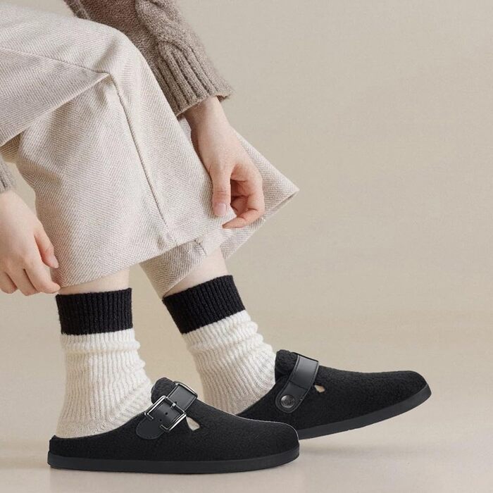 Тапочки халатні жіночі та чоловічі, зимові, з підкладкою з полярного флісу, зручні, теплі, плюшеві, для дому, саду, чорні (38 EU)