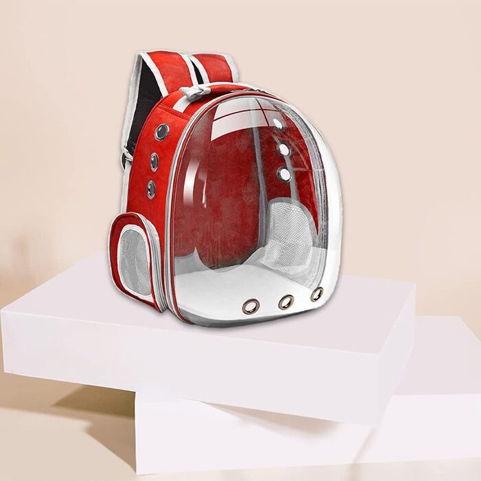 MagiDeal Преміум рюкзак-переноска для кота, велика прозора сумка-переноска для домашніх тварин, портативна вентильована переноска для кота/маленької собаки, водонепроникна для використання на вулиці (червона)